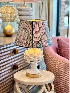 Gucci floral wallpaper with gold interior and black trim
